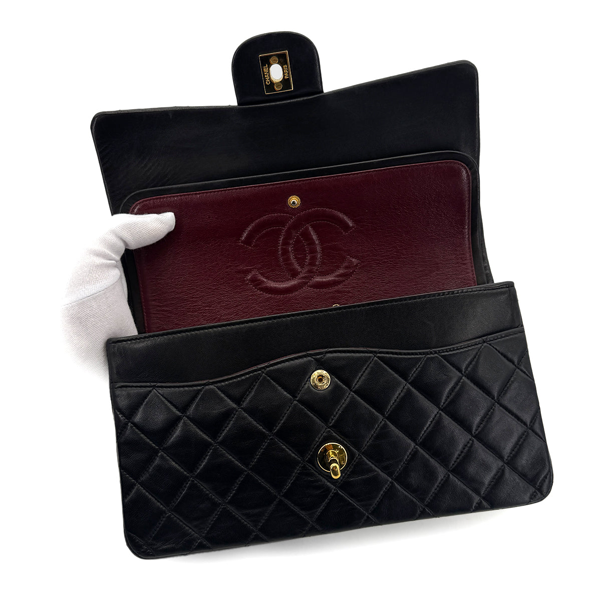 CHANEL VINTAGE CLASSIC FLAP MEDIUM CHAIN SHOULDER BAG BLACK LAMB SKIN 90299338