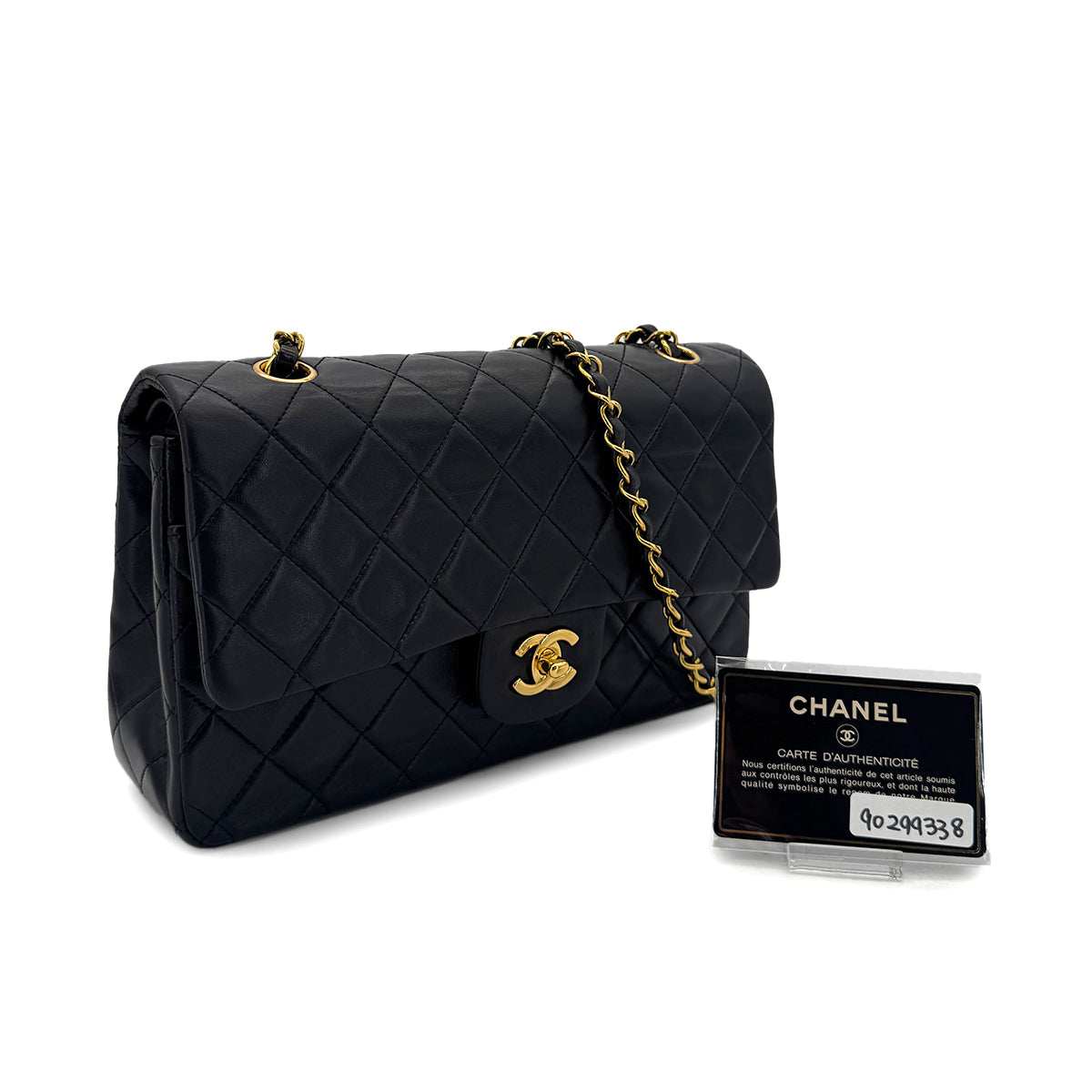 CHANEL VINTAGE CLASSIC FLAP MEDIUM CHAIN SHOULDER BAG BLACK LAMB SKIN 90299338