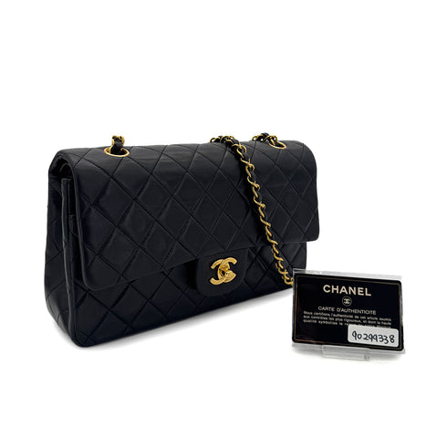CHANEL VINTAGE CLASSIC FLAP MEDIUM CHAIN SHOULDER BAG BLACK LAMB SKIN 90299338 - PURPOSE