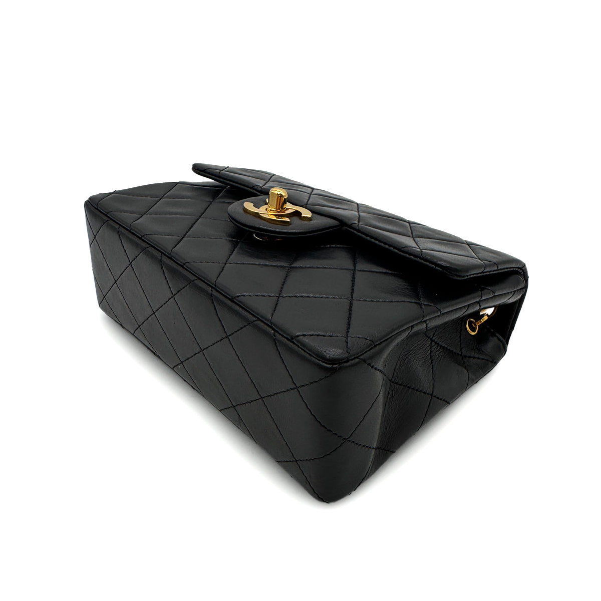 CHANEL VINTAGE MINI SQUARE 17 CHAIN SHOULDER BAG BLACK LAMB SKIN 90299340