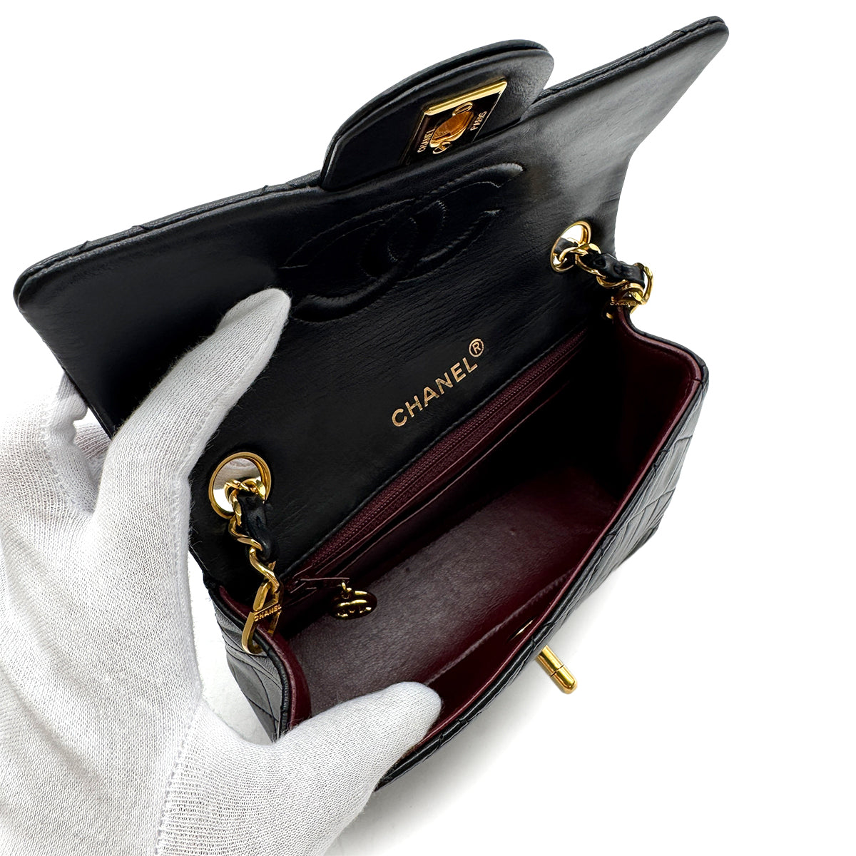 CHANEL VINTAGE MINI SQUARE 17 CHAIN SHOULDER BAG BLACK LAMB SKIN 90299340