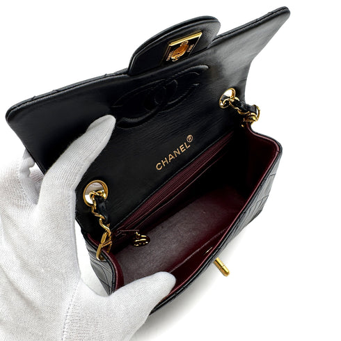 CHANEL VINTAGE MINI SQUARE 17 CHAIN SHOULDER BAG BLACK LAMB SKIN 90299340 - PURPOSE