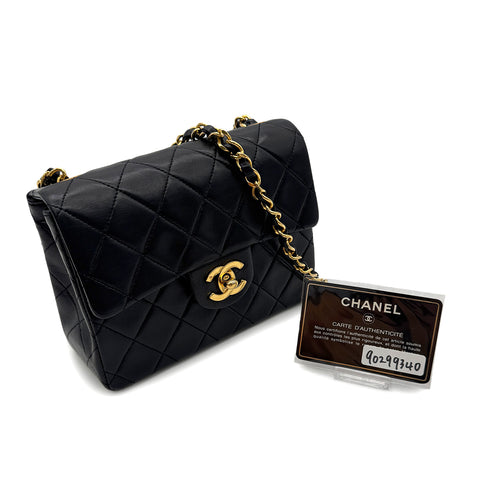 CHANEL VINTAGE MINI SQUARE 17 CHAIN SHOULDER BAG BLACK LAMB SKIN 90299340 - PURPOSE