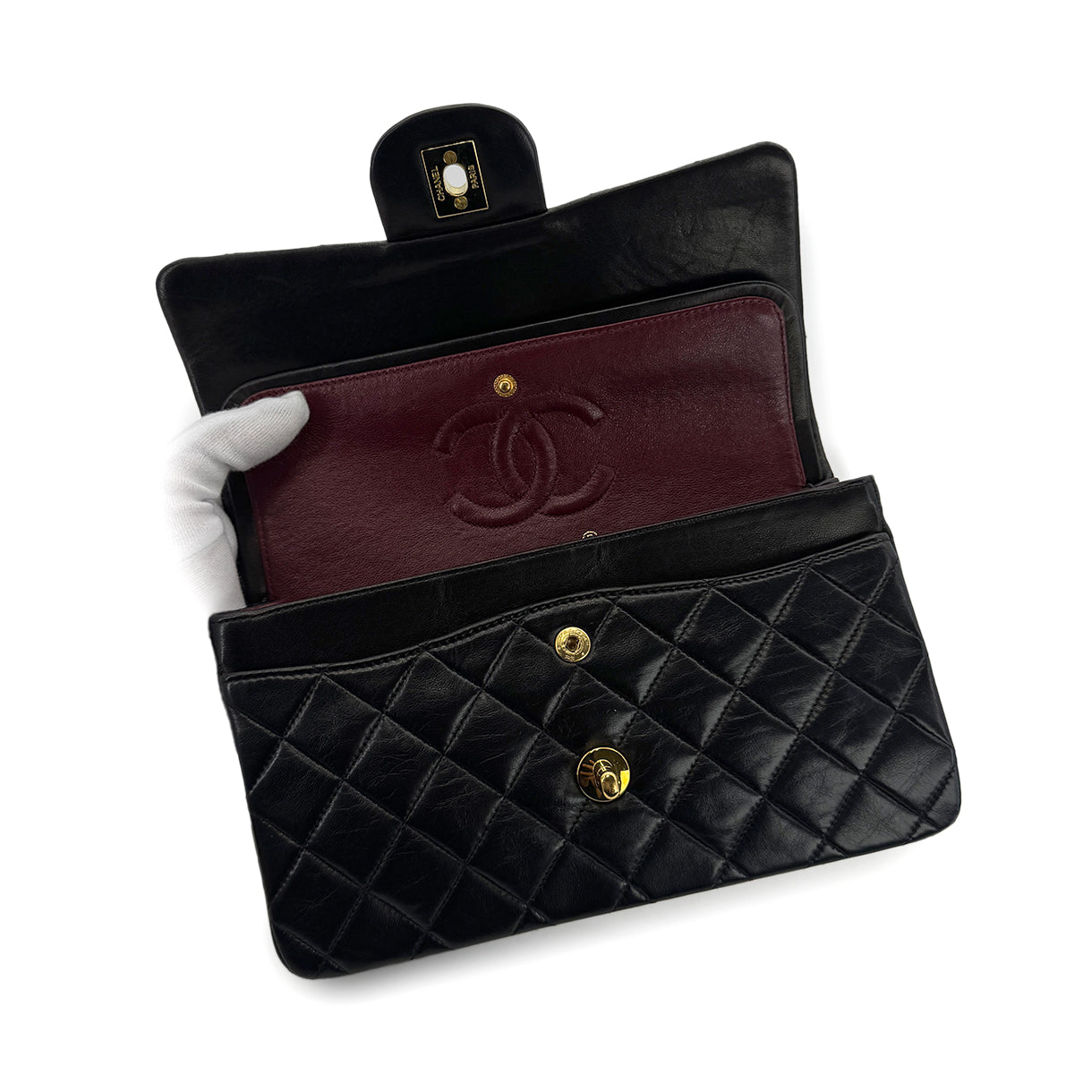 CHANEL VINTAGE CLASSIC FLAP SMALL CHAIN SHOULDER BAG BLACK LAMB SKIN 90299344