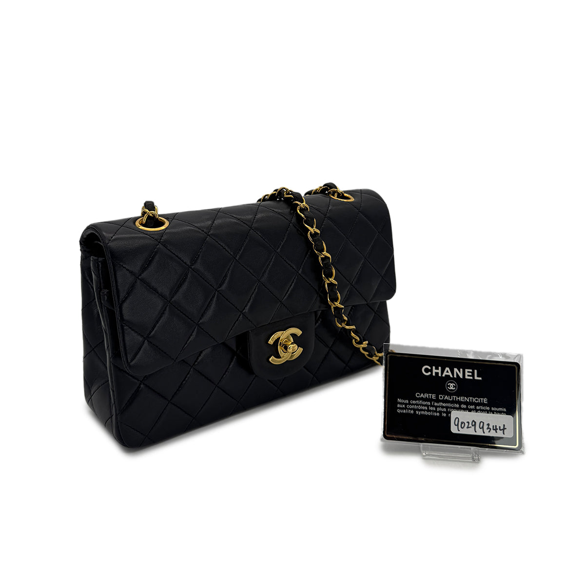 CHANEL VINTAGE CLASSIC FLAP SMALL CHAIN SHOULDER BAG BLACK LAMB SKIN 90299344