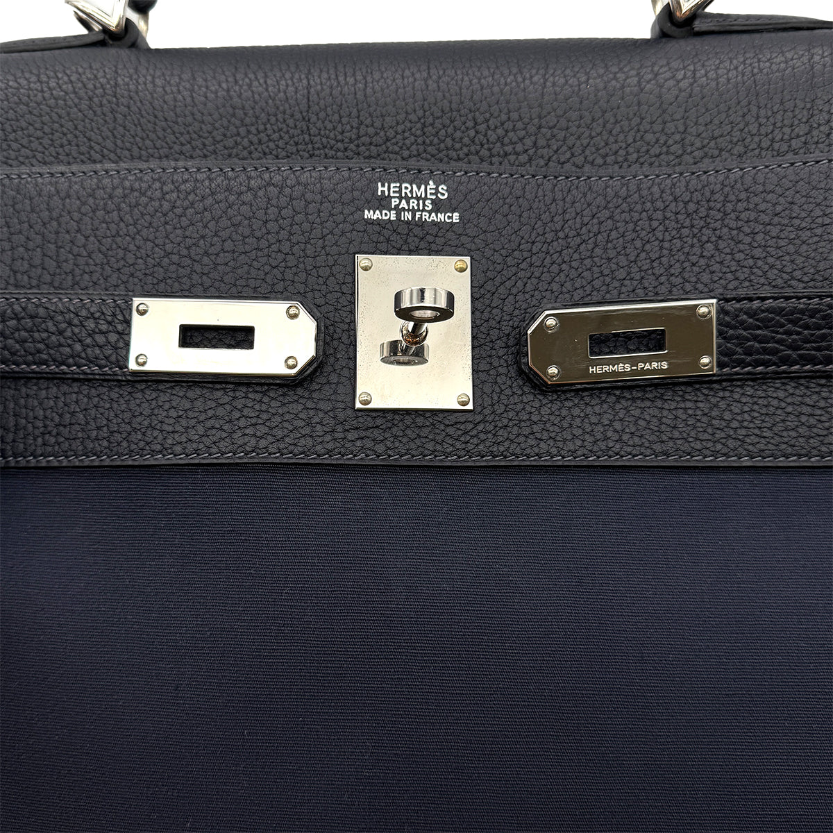 HERMES KELLY 50 RETOURNE BLUE MARINE TOGO TOILE OFFICIER HAND SHOULDER BAG □F SHW 90299345