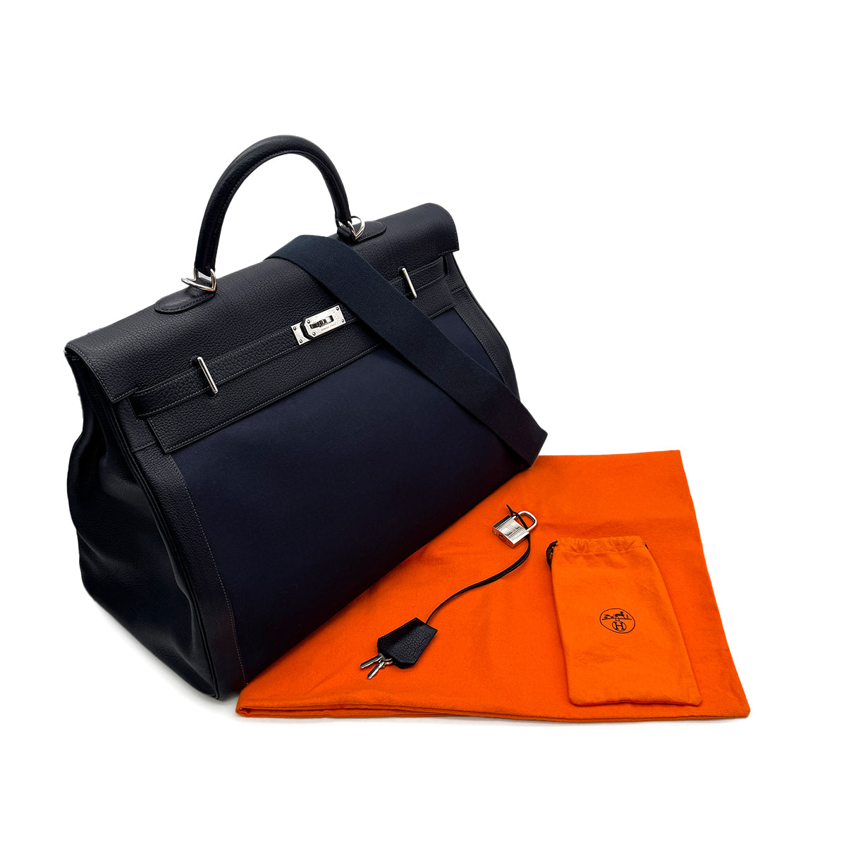 HERMES KELLY 50 RETOURNE BLUE MARINE TOGO TOILE OFFICIER HAND SHOULDER BAG □F SHW 90299345