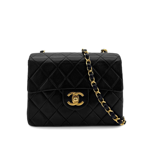 CHANEL VINTAGE MINI SQUARE 17 CHAIN SHOULDER BAG BLACK LAMB SKIN 90299347 - PURPOSE