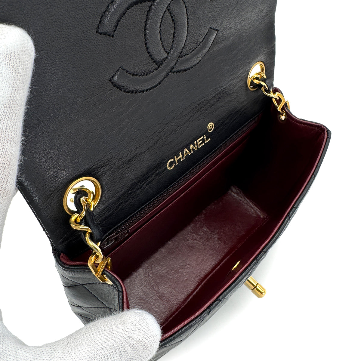 CHANEL VINTAGE MINI SQUARE 17 CHAIN SHOULDER BAG BLACK LAMB SKIN 90299347