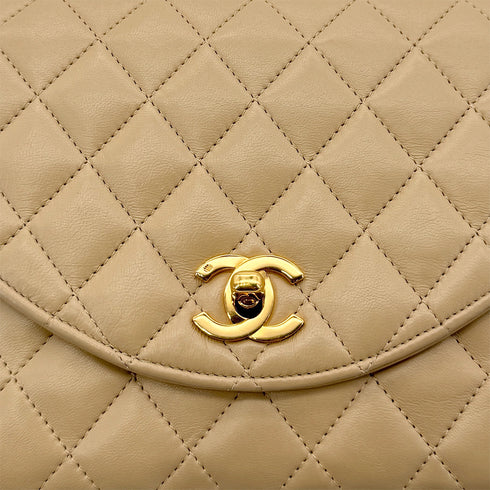 CHANEL VINTAGE MATELASSE HALF MOON CHAIN SHOULDER BAG BEIGE LAMB SKIN 90299348 - PURPOSE