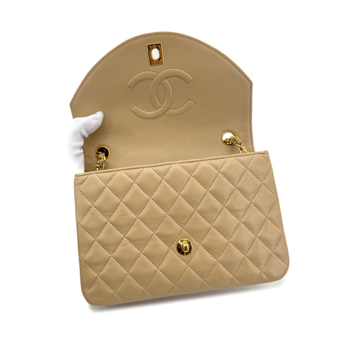 CHANEL VINTAGE MATELASSE HALF MOON CHAIN SHOULDER BAG BEIGE LAMB SKIN 90299348 - PURPOSE