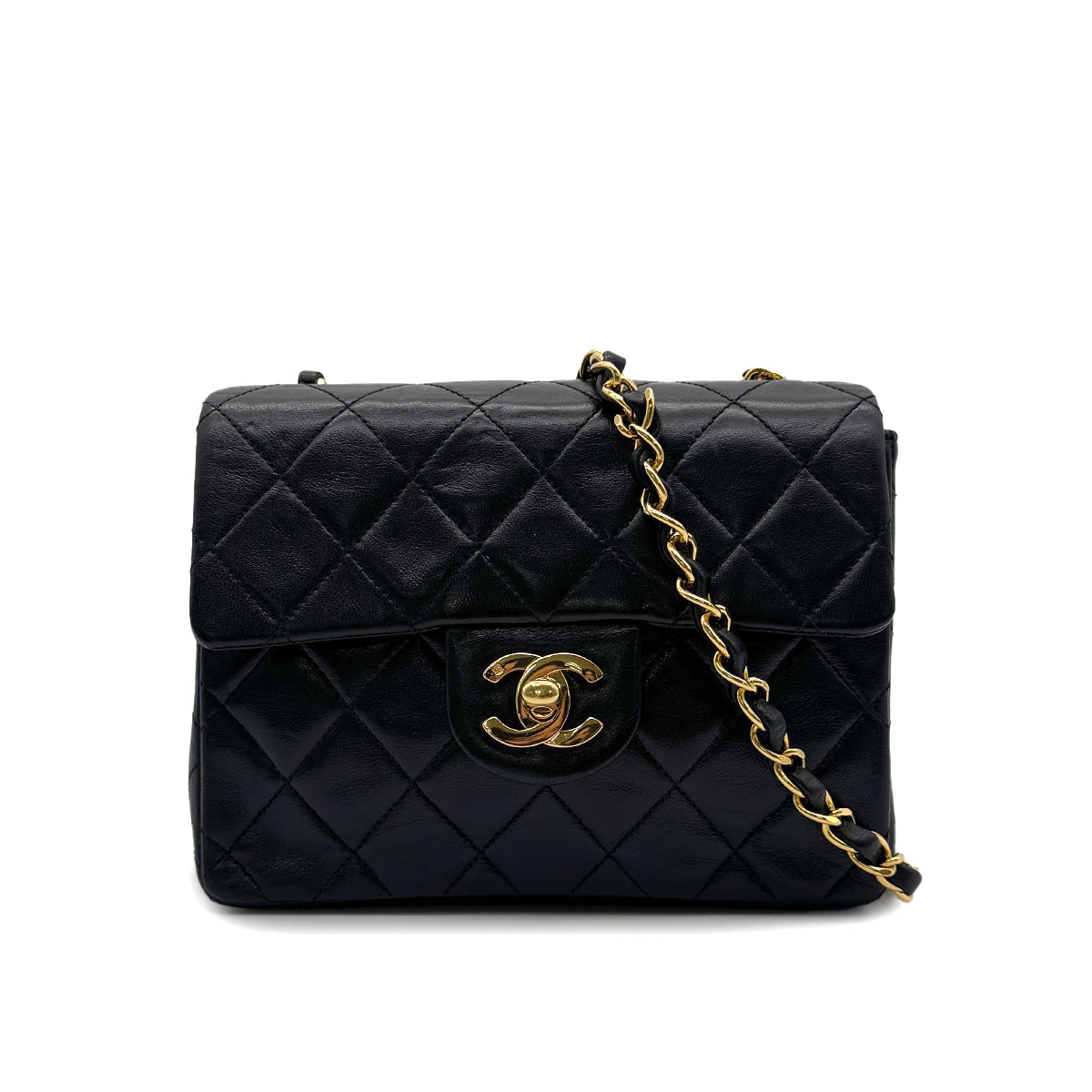 CHANEL VINTAGE MINI SQUARE 17 CHAIN SHOULDER BAG BLACK LAMB SKIN 90299351