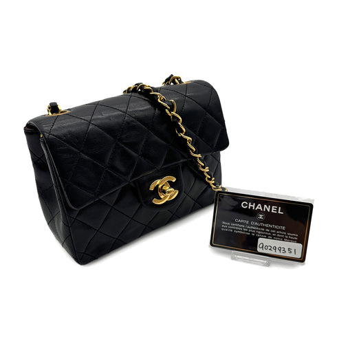 CHANEL VINTAGE MINI SQUARE 17 CHAIN SHOULDER BAG BLACK LAMB SKIN 90299351 - PURPOSE