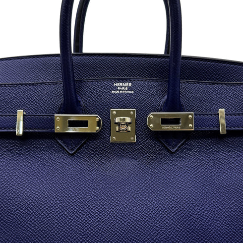 HERMES BIRKIN 25 BLUE SAPHIR EPSOM HAND BAG □Q PALLADIUM HARDWARE 90299355 - PURPOSE