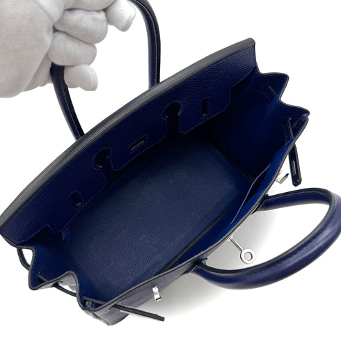 HERMES BIRKIN 25 BLUE SAPHIR EPSOM HAND BAG □Q PALLADIUM HARDWARE 90299355 - PURPOSE