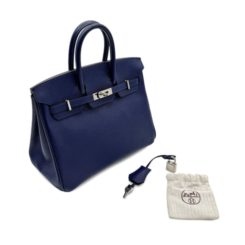 HERMES BIRKIN 25 BLUE SAPHIR EPSOM HAND BAG □Q PALLADIUM HARDWARE 90299355 - PURPOSE