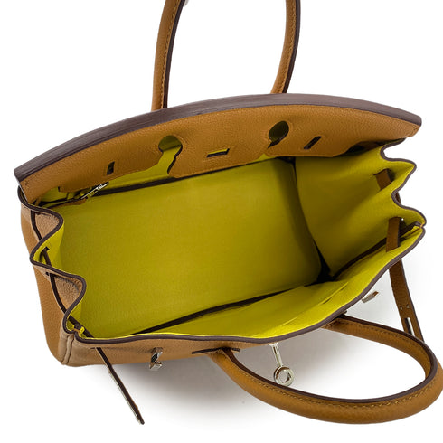 HERMES BIRKIN 25 VERSO CARAMEL LIME TOGO HAND BAG Y SHW 90299357 - PURPOSE