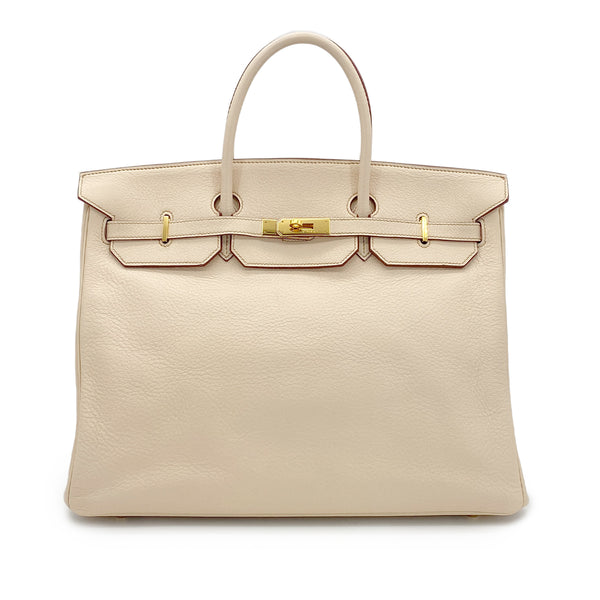 HERMES BIRKIN 40 BEIGE TYPE TAURILLON CLEMENCE HAND BAG □E GHW 90299359 - PURPOSE