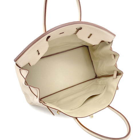 HERMES BIRKIN 40 BEIGE TYPE TAURILLON CLEMENCE HAND BAG □E GHW 90299359 - PURPOSE