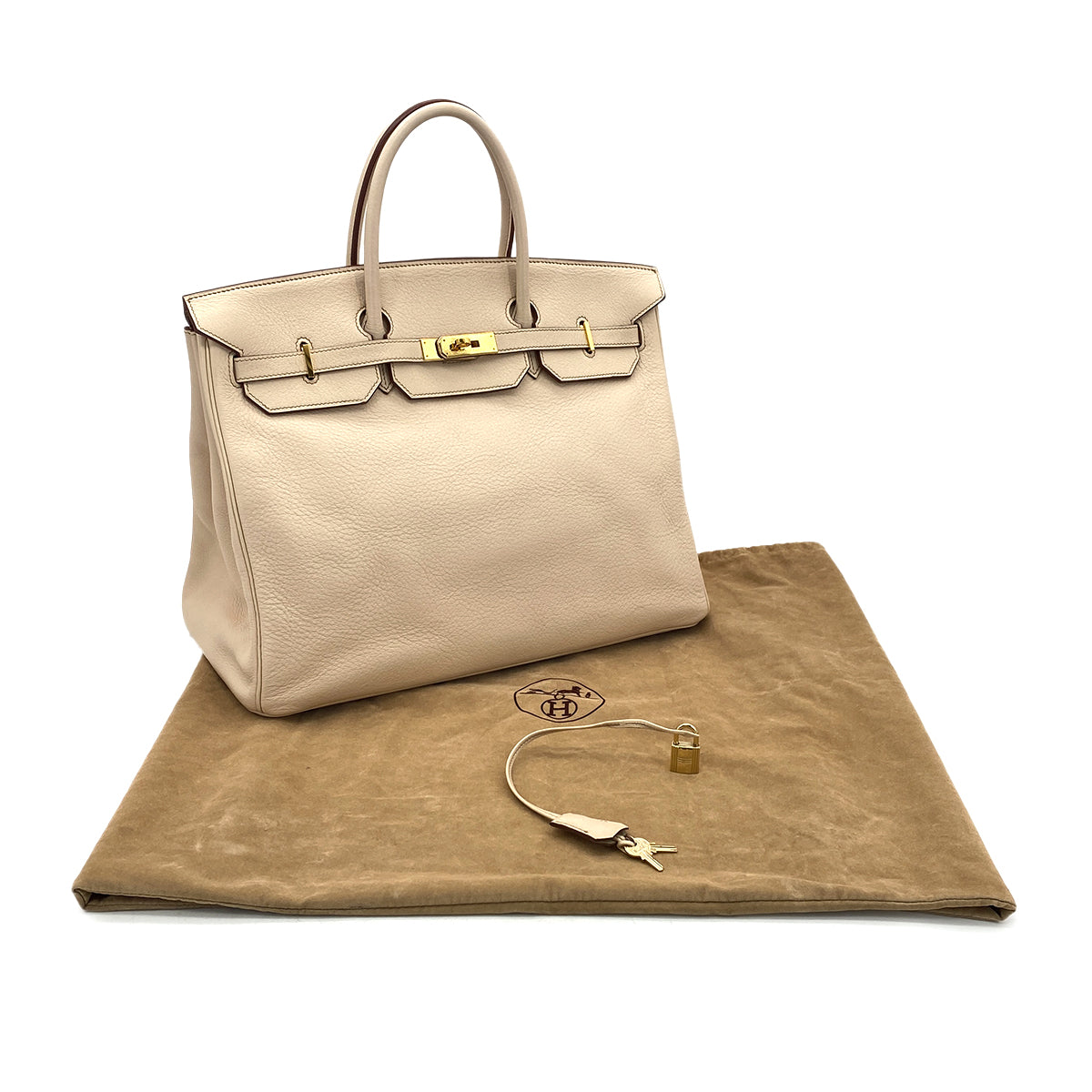 HERMES BIRKIN 40 BEIGE TYPE TAURILLON CLEMENCE HAND BAG □E GHW 90299359