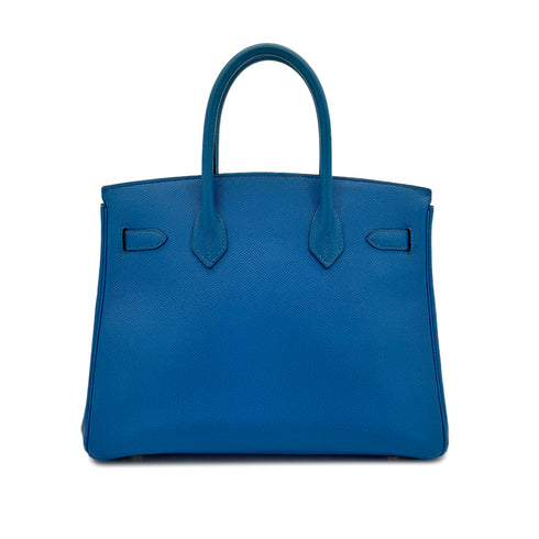 HERMES BIRKIN 30 BLUE FRANCE COUCHVEL HAND BAG 〇Z GHW 90299360 - PURPOSE
