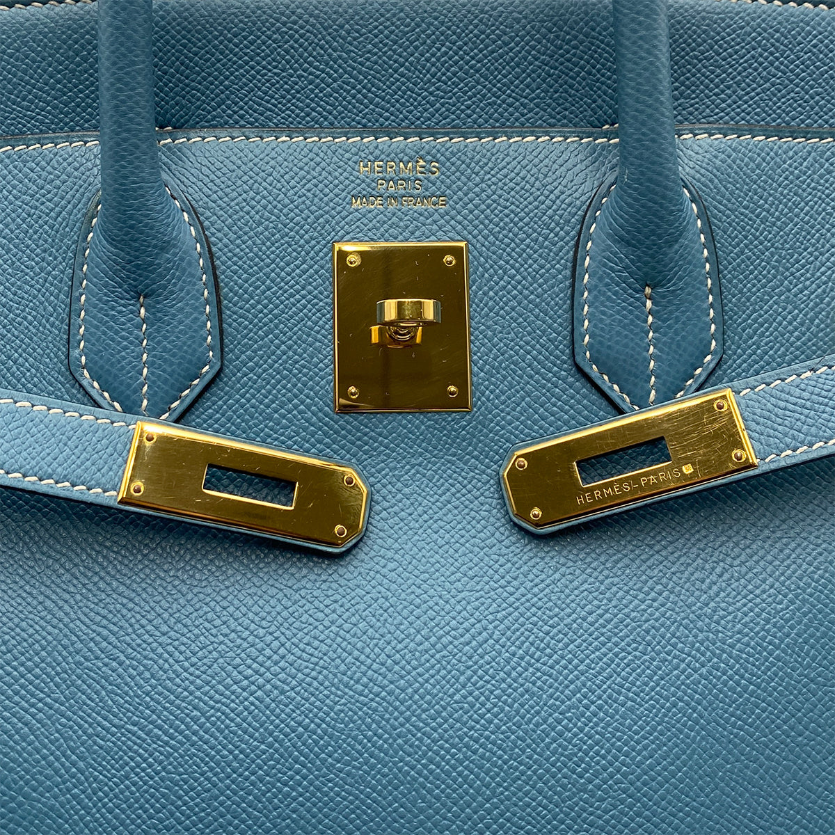 HERMES HAUT A COURROIES 32 BLUE JEAN EPSOM HAND BAG □C SHW 90299364
