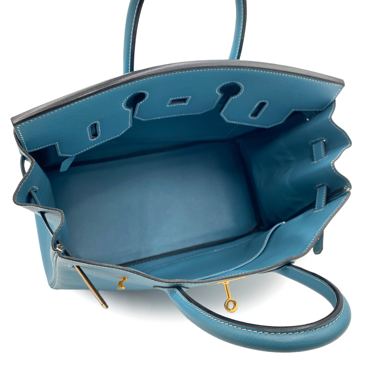 HERMES HAUT A COURROIES 32 BLUE JEAN EPSOM HAND BAG □C SHW 90299364