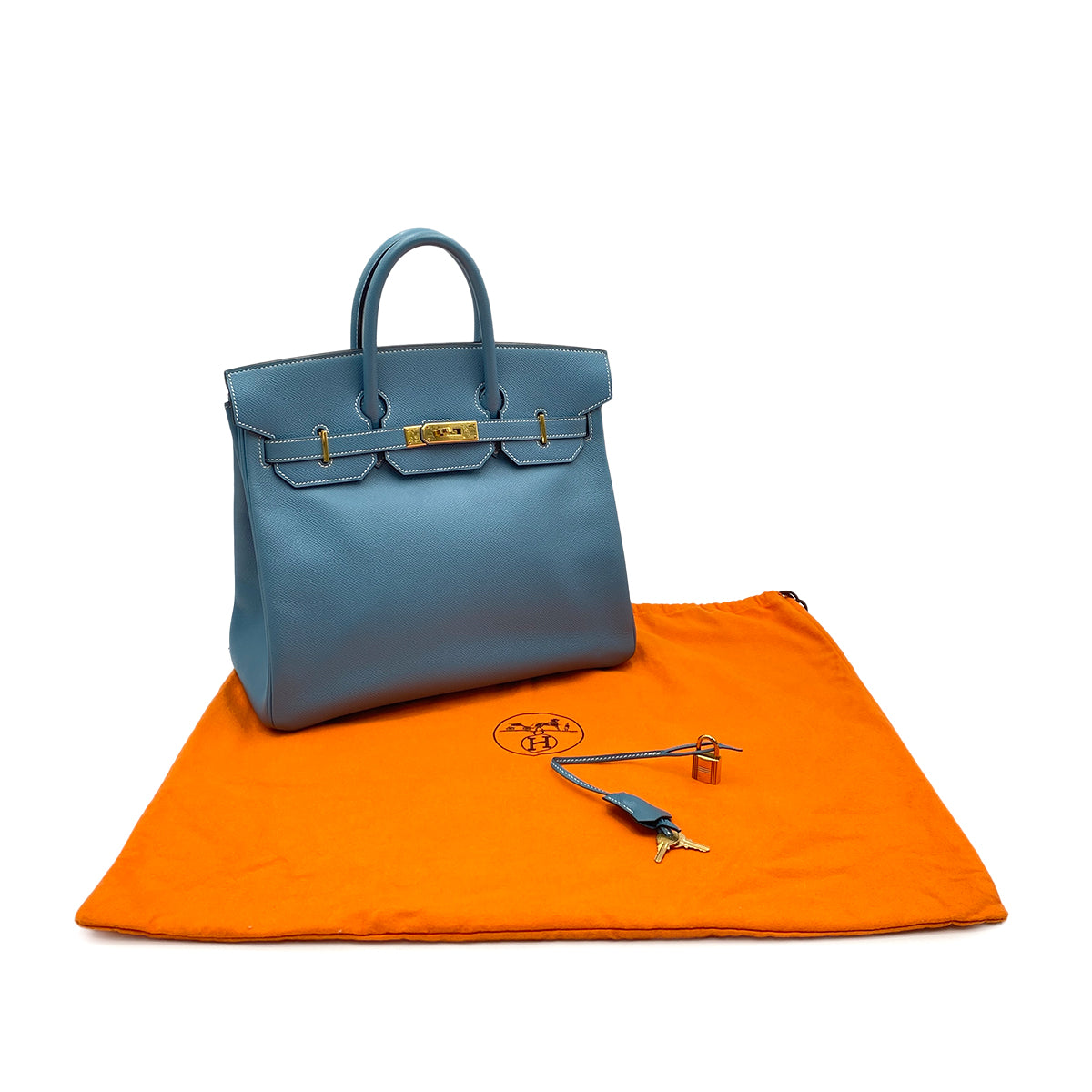 HERMES HAUT A COURROIES 32 BLUE JEAN EPSOM HAND BAG □C SHW 90299364