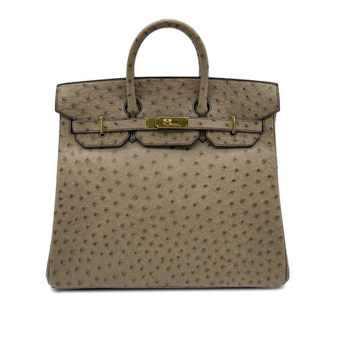 HERMES HAUT A COURROIES 32 GRAY OSTRICH HAND BAG 〇W GHW 90299365 - PURPOSE