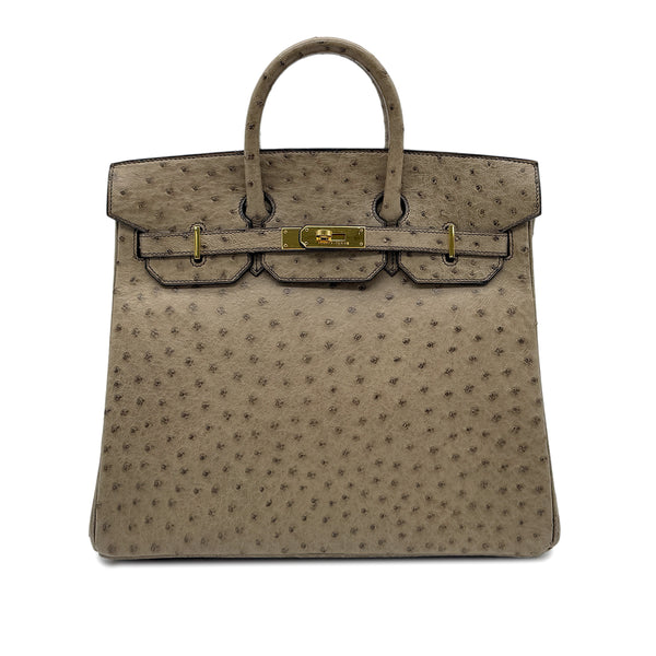 HERMES HAUT A COURROIES 32 GRAY OSTRICH HAND BAG 〇W GHW 90299365 - PURPOSE