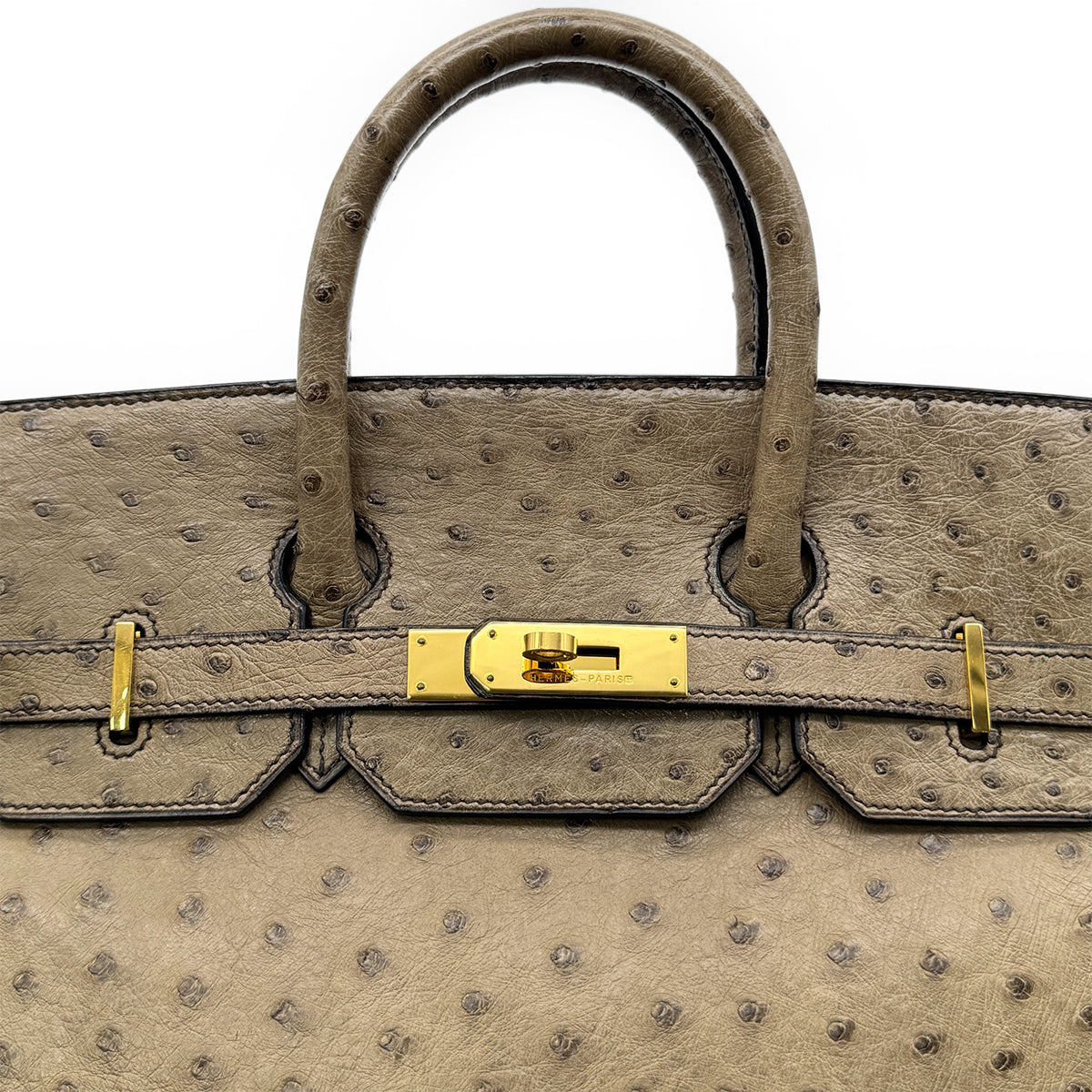 HERMES HAUT A COURROIES 32 GRAY OSTRICH HAND BAG 〇W GHW 90299365