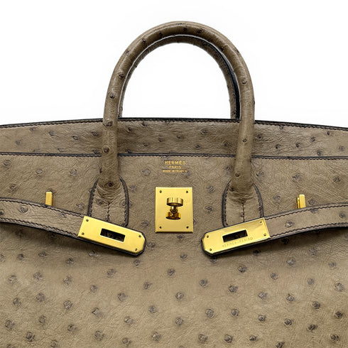 HERMES HAUT A COURROIES 32 GRAY OSTRICH HAND BAG 〇W GHW 90299365 - PURPOSE