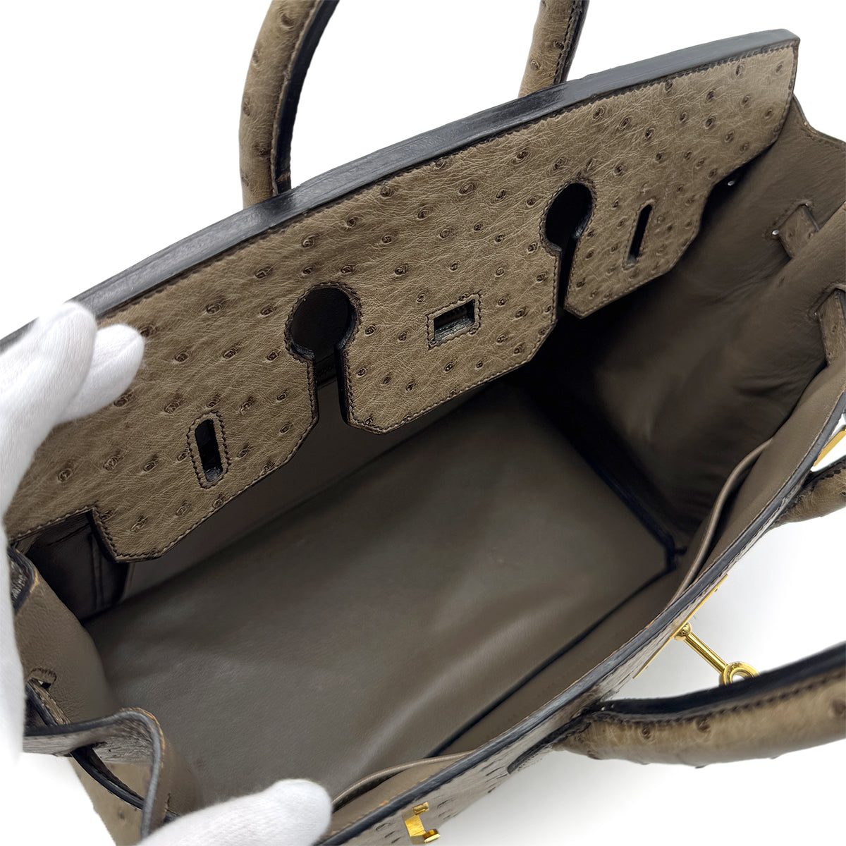 HERMES HAUT A COURROIES 32 GRAY OSTRICH HAND BAG 〇W GHW 90299365