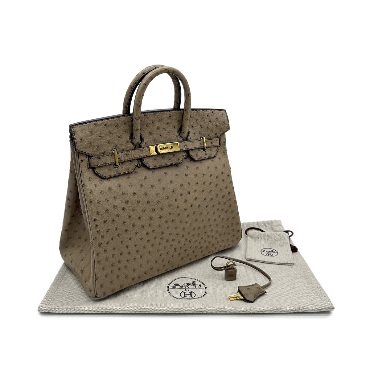 HERMES HAUT A COURROIES 32 GRAY OSTRICH HAND BAG 〇W GHW 90299365