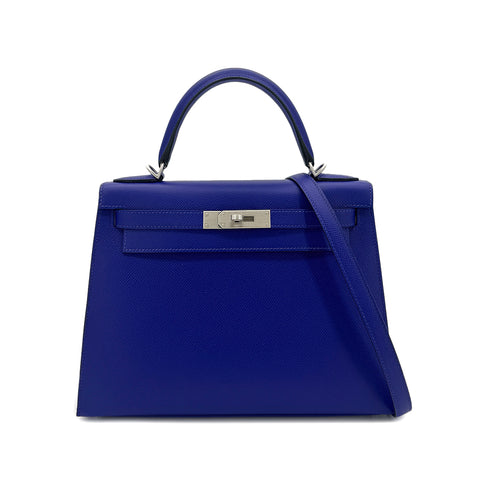HERMES KELLY 28 SELLIER BLUE ROYAL EPSOM HAND SHOULDER BAG U 90299535 - PURPOSE