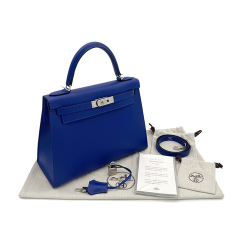 HERMES KELLY 28 SELLIER BLUE ROYAL EPSOM HAND SHOULDER BAG U 90299535 - PURPOSE