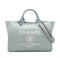 CHANEL DEAUVILLE MM CHAIN TOTE BAG LIGHT BLUE CANVAS LEATHER 90299536 - PURPOSE