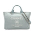 CHANEL DEAUVILLE MM CHAIN TOTE BAG LIGHT BLUE CANVAS LEATHER 90299536 - PURPOSE