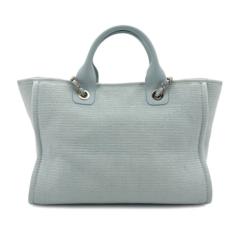 CHANEL DEAUVILLE MM CHAIN TOTE BAG LIGHT BLUE CANVAS LEATHER 90299536 - PURPOSE