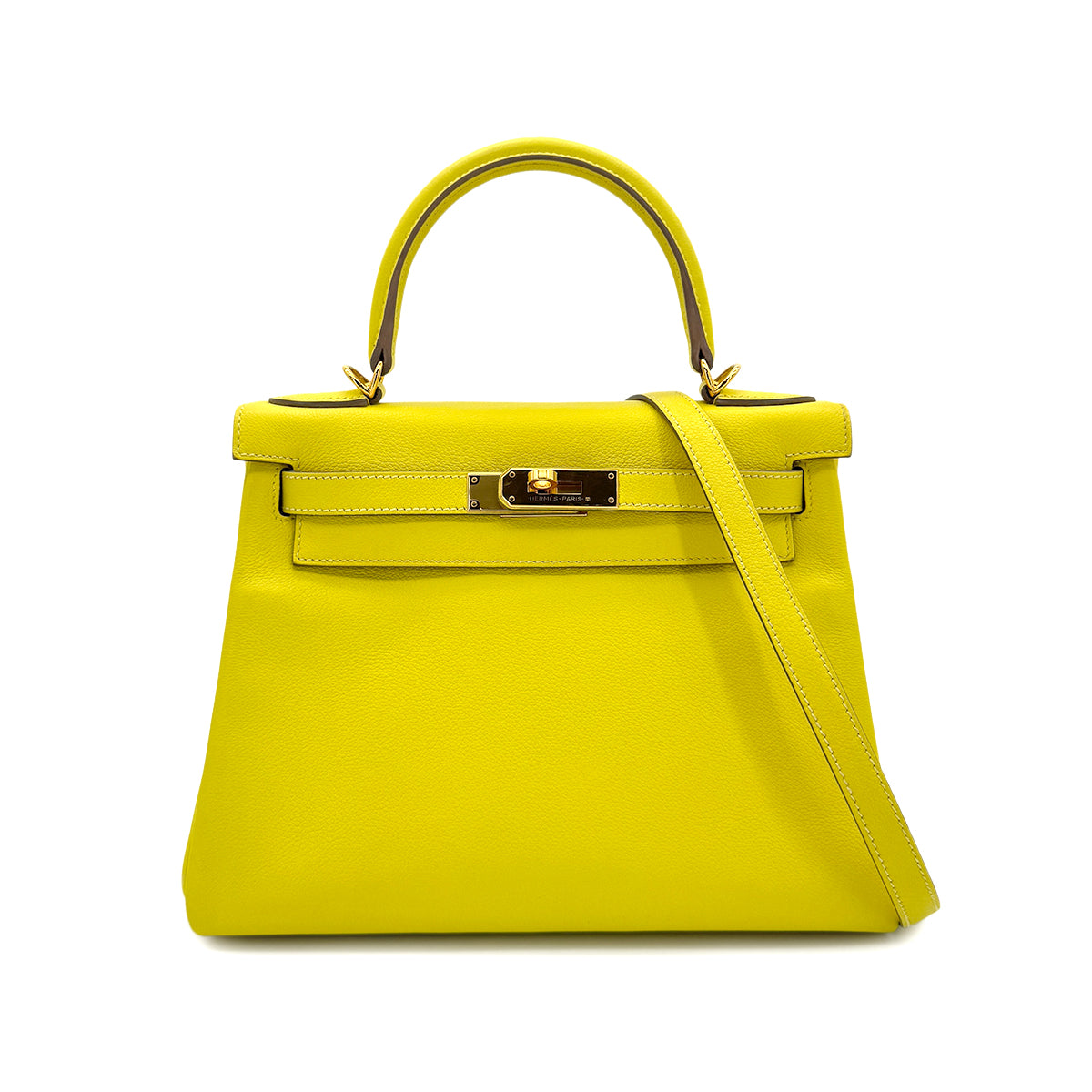 HERMES KELLY 28 RETOURNE LIME EVERCOLOR HAND SHOULDER BAG Y GHW 90299546