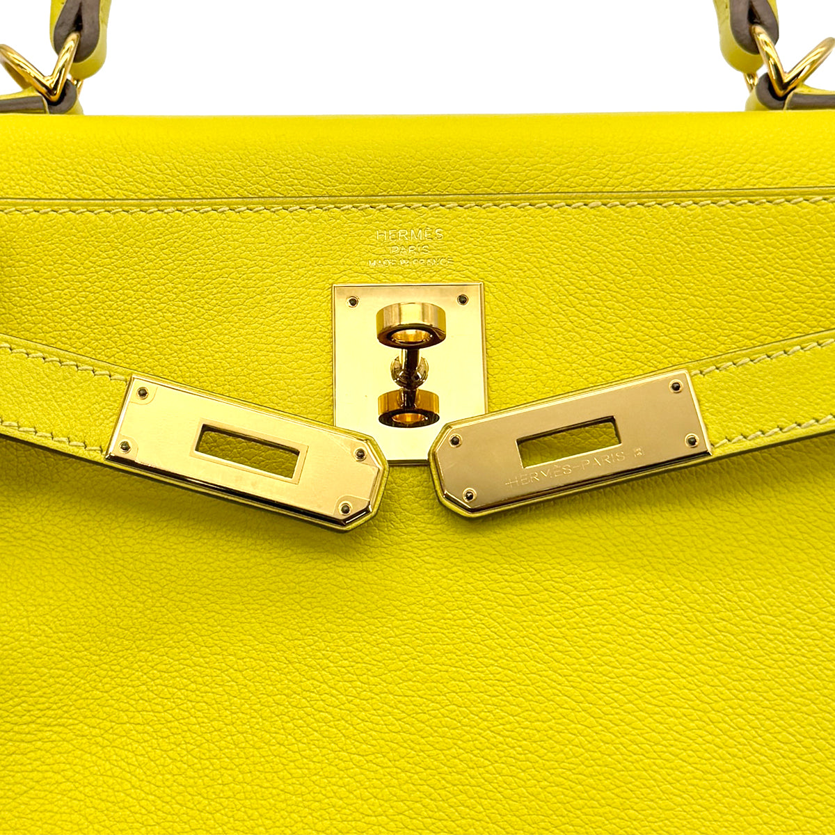 HERMES KELLY 28 RETOURNE LIME EVERCOLOR HAND SHOULDER BAG Y GHW 90299546