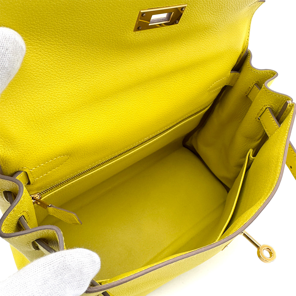 HERMES KELLY 28 RETOURNE LIME EVERCOLOR HAND SHOULDER BAG Y GHW 90299546