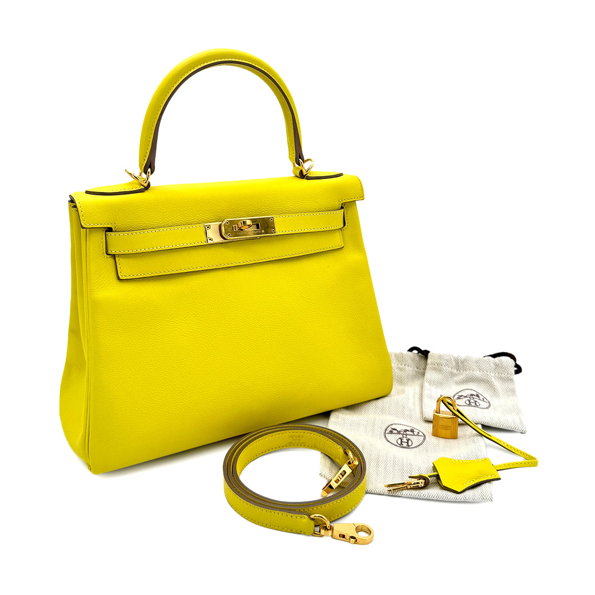 HERMES KELLY 28 RETOURNE LIME EVERCOLOR HAND SHOULDER BAG Y GHW 90299546