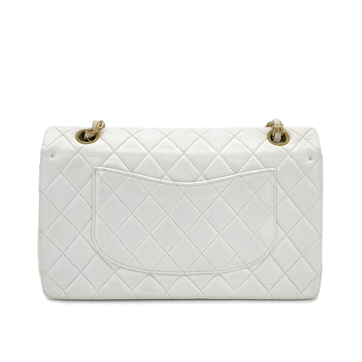 CHANEL VINTAGE CLASSIC FLAP MEDIUM CHAIN SHOULDER BAG WHITE LAMB SKIN 90299560