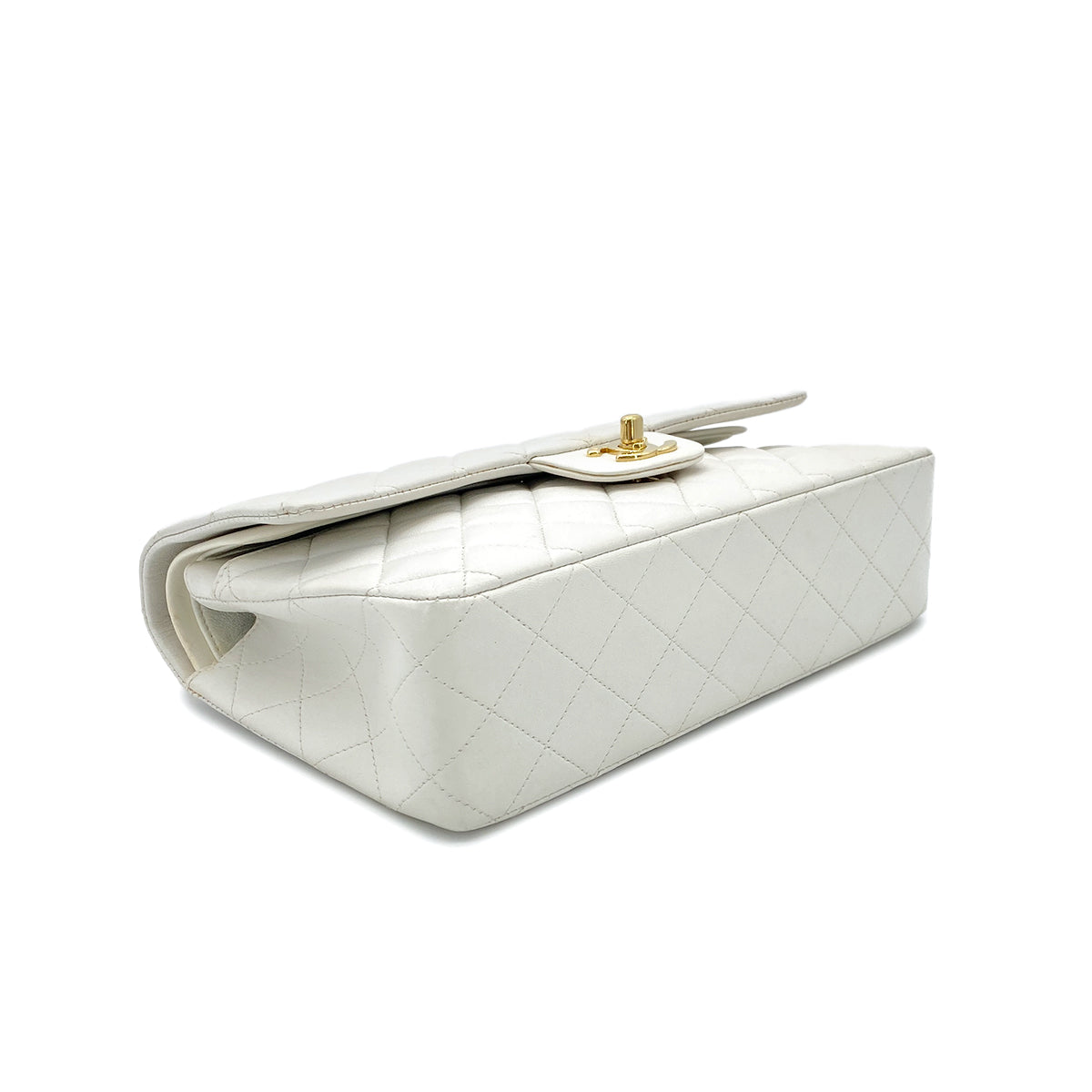 CHANEL VINTAGE CLASSIC FLAP MEDIUM CHAIN SHOULDER BAG WHITE LAMB SKIN 90299560