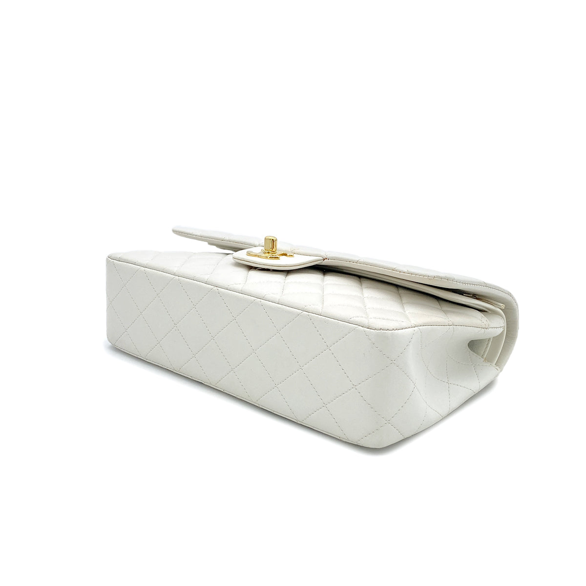 CHANEL VINTAGE CLASSIC FLAP MEDIUM CHAIN SHOULDER BAG WHITE LAMB SKIN 90299560