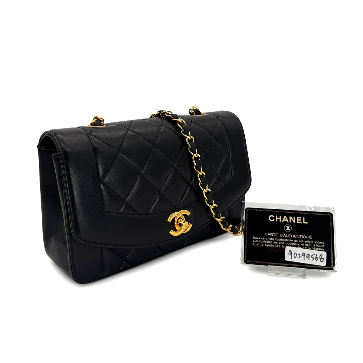 CHANEL VINTAGE DIANA SMALL CHAIN SHOULDER BAG BLACK LAMB SKIN 90299568