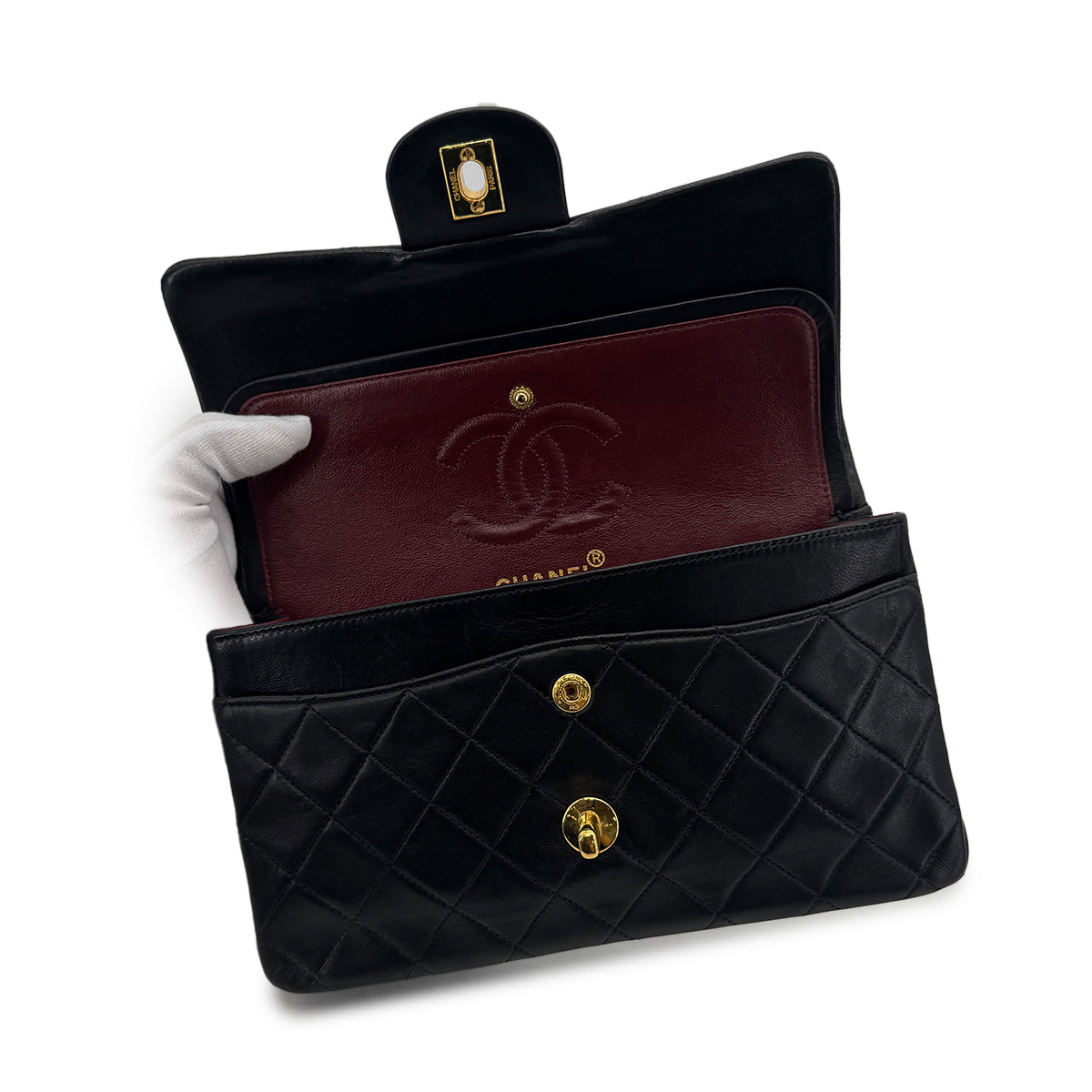 CHANEL VINTAGE CLASSIC FLAP SMALL CHAIN SHOULDER BAG BLACK LAMB SKIN 90299569