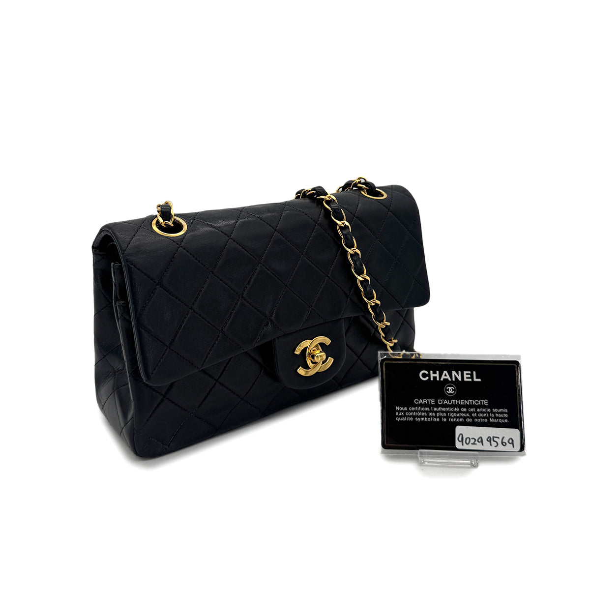 CHANEL VINTAGE CLASSIC FLAP SMALL CHAIN SHOULDER BAG BLACK LAMB SKIN 90299569
