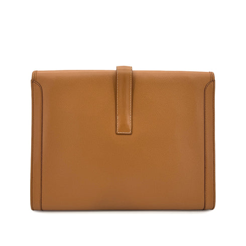 HERMES JIGE GM NATUREL COUCHEVEL CLUTCH BAG 〇R 90299610 - PURPOSE